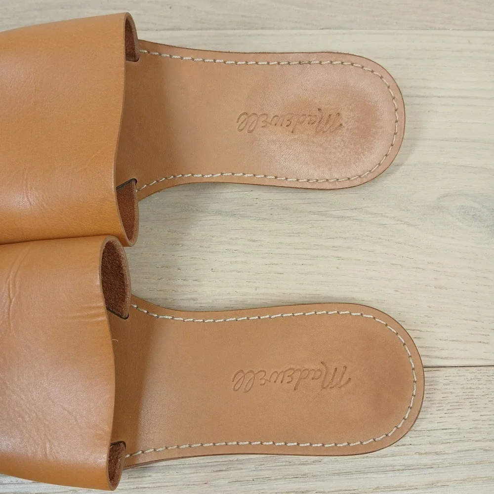 Madewell Slide Sandals Women 7.5 Tan Leather Slip On Minimalist Casual Summer